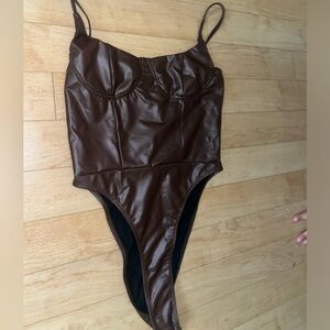 Brown leather bodysuit